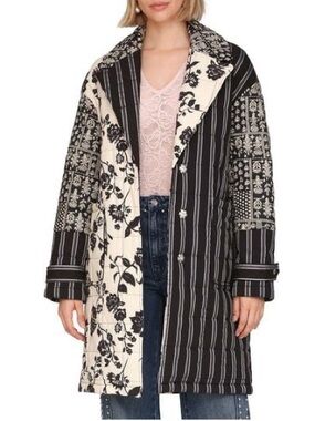 Avec Les Filles Quilted Floral Striped Robe Coat Size M